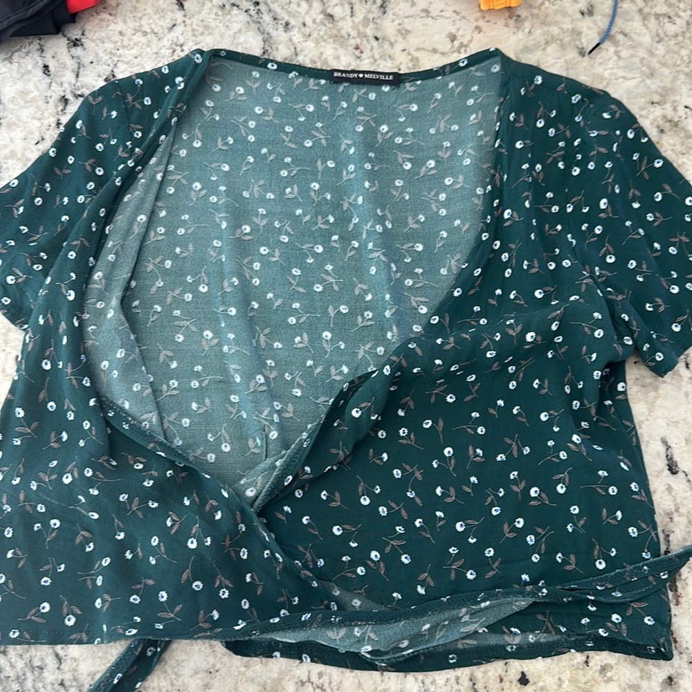 brandy melville floral cross top